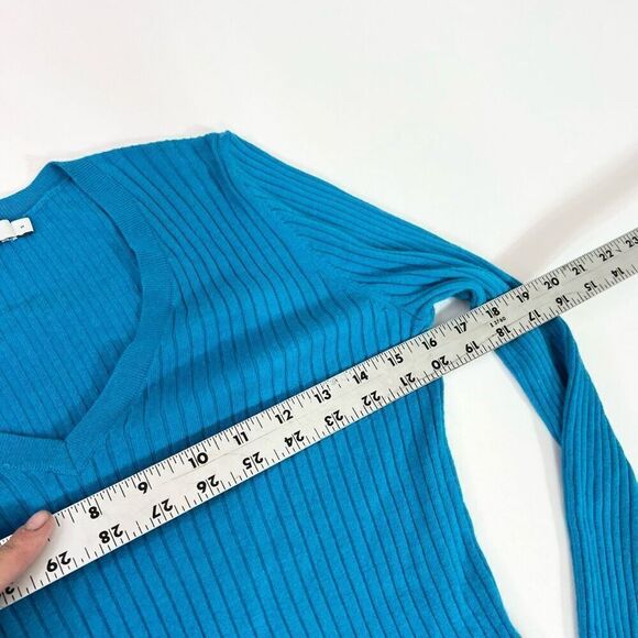 Vince Top Womens Small Blue Bay Ribbed Stretchy Fitted Cashmere Blend Sweater - Picture 3 of 9